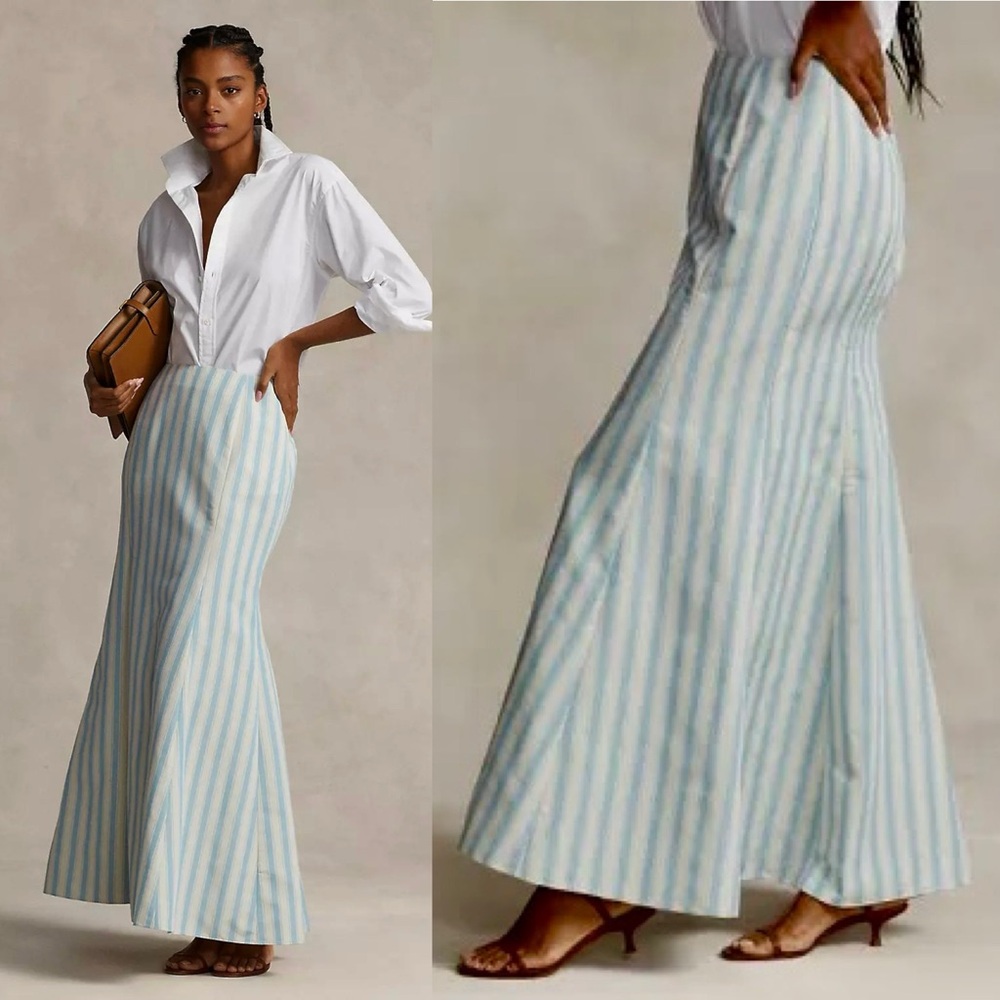 Polo by Ralph Lauren Blue and White Striped Maxi Skirt